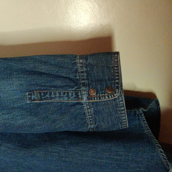 Old Navy Vintage Jean Blouse 100% Cotton 3/4 Sleeve Snap Buttons - Picture 3 of 6